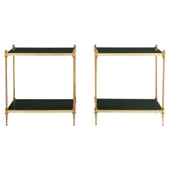 Maison Jansen pair of two-tier side tables brass green lacquer 1970s