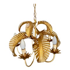 Maison Jansen Attr Palm Chandelier Gilt support 5 bulbs , French 1970