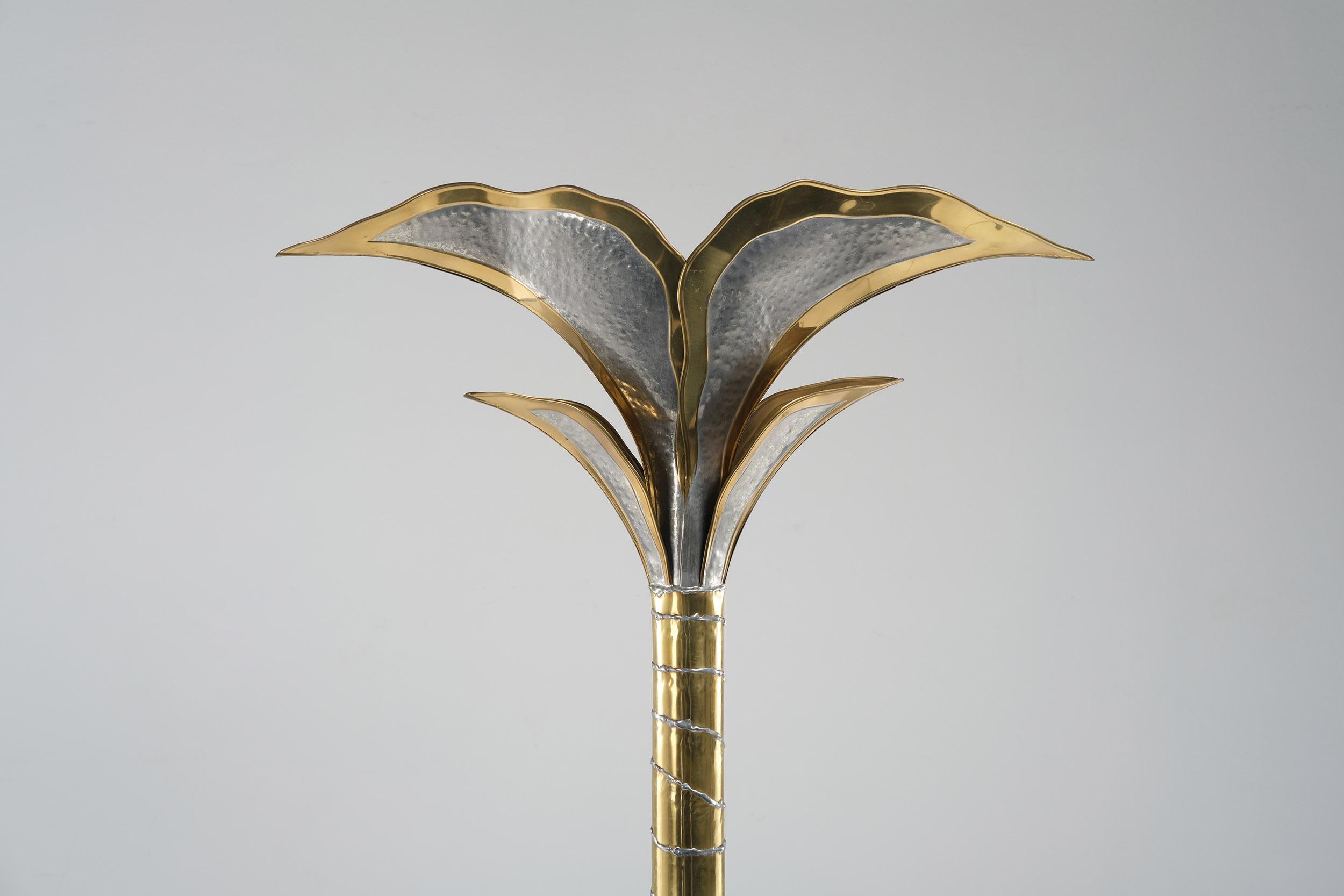 Mid-Century Modern Maison Jansen Palm Floor Lamp in Brass and Metal, 1970 circa
