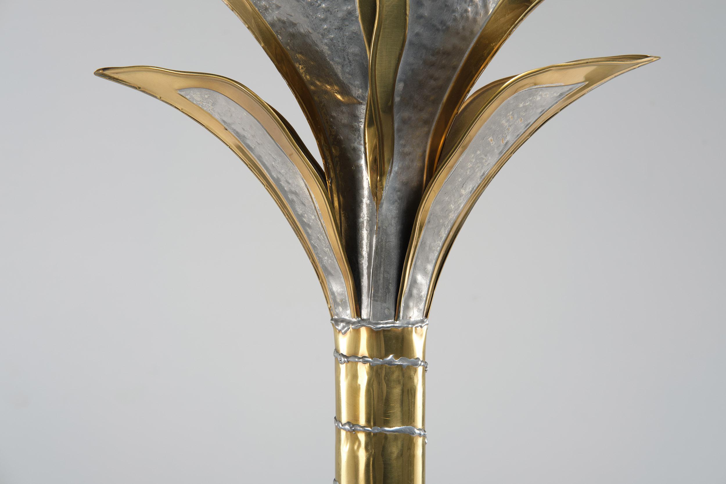 French Maison Jansen Palm Floor Lamp in Brass and Metal, 1970 circa