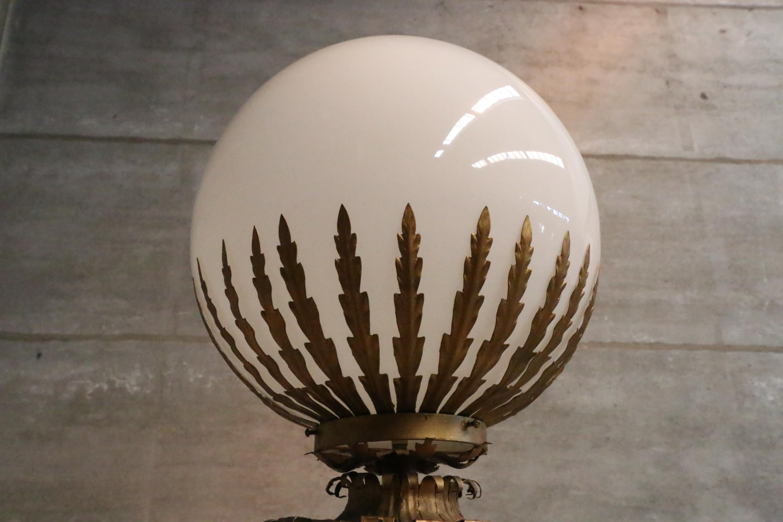 Art Deco Maison Jansen Palm Globe Floor Lamp, 1970s For Sale