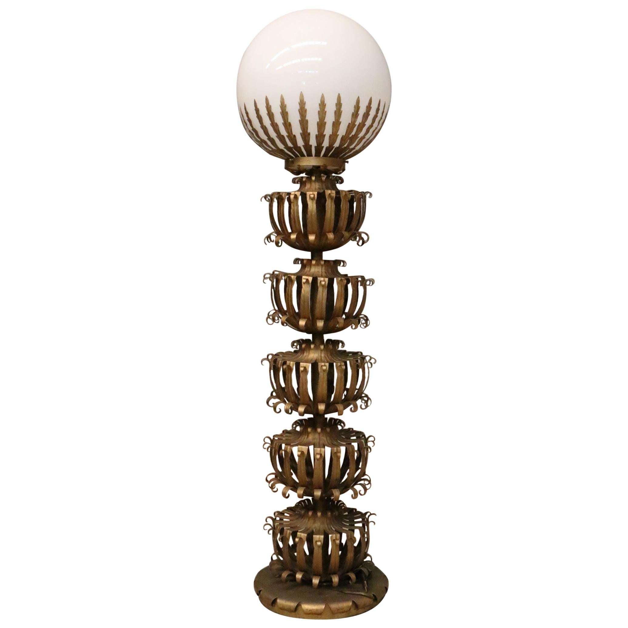 Maison Jansen Palm Globe Floor Lamp, 1970s For Sale