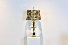 Maison Charles Palm Table Lamp in Brass with Marbled Shade, France 1970’s