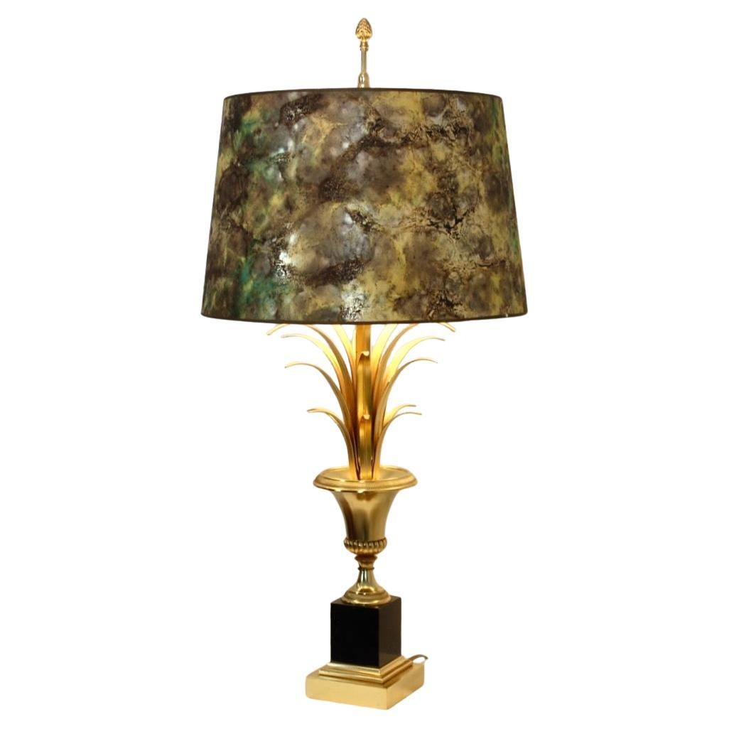 Maison Charles Palm Table Lamp in Brass with Marbled Shade, France 1970’s