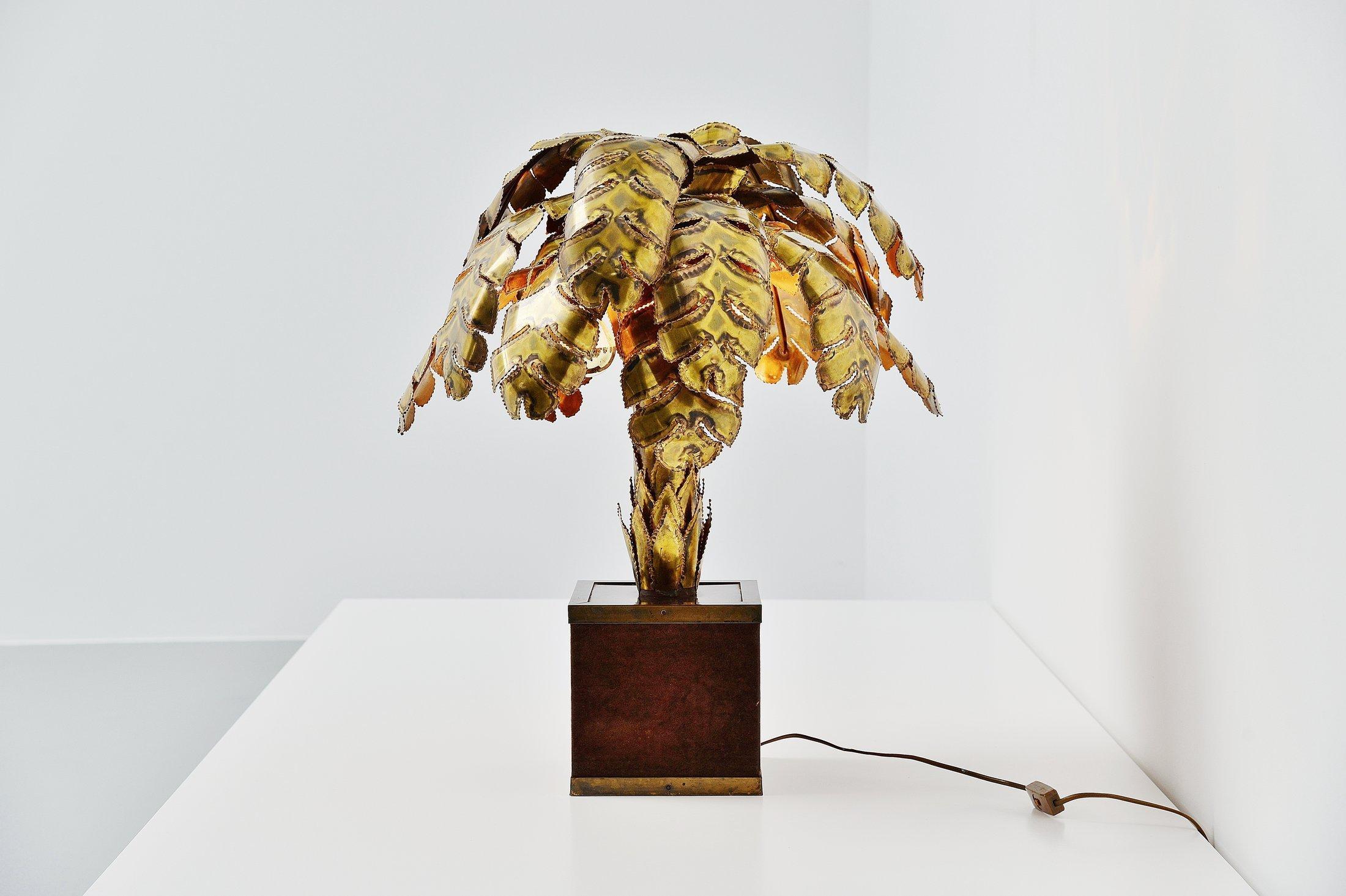 Maison Jansen Palm Tree Table Lamp, France, 1970 In Good Condition In Roosendaal, Noord Brabant