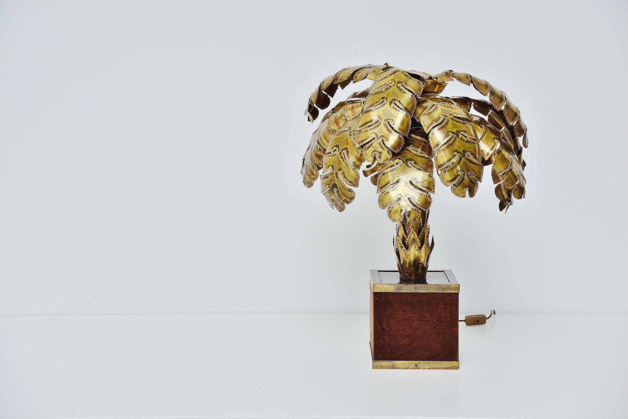 Brass Maison Jansen Palm Tree Table Lamp, France, 1970