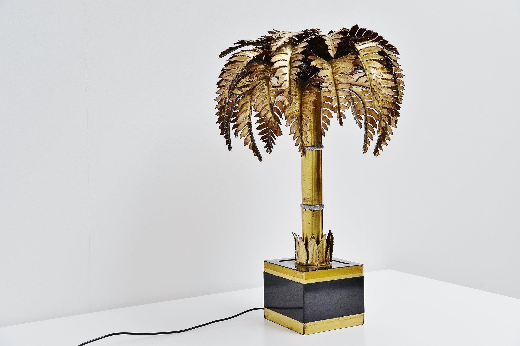 Brass Palm Tree Table Lamp Christian Techoueyres for Maison Jansen France, 1970