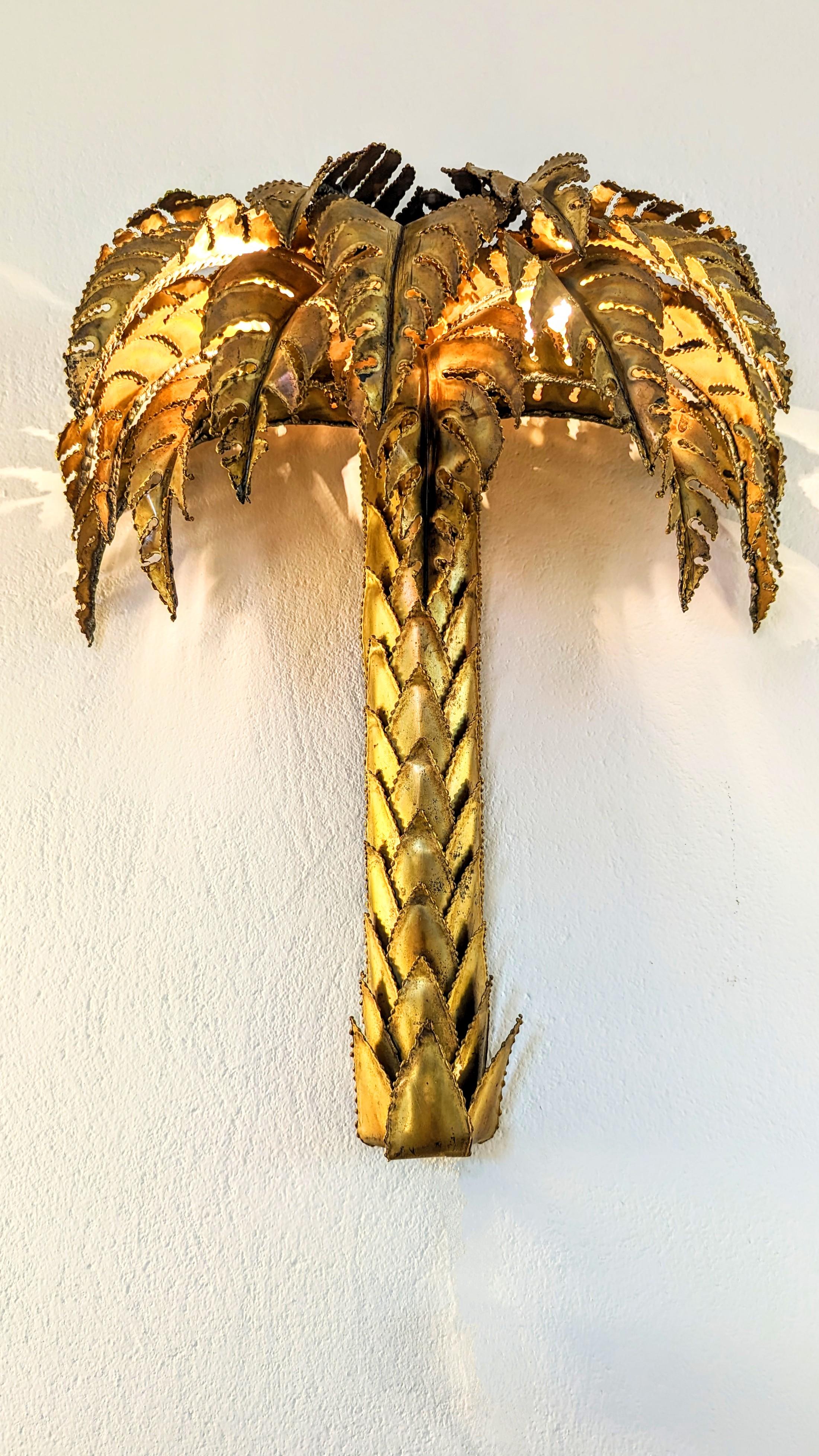 20th Century Maison Jansen Palm Tree Wall Lamp, France, 1970s For Sale