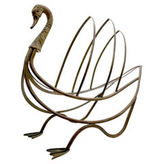 Patinated Swan Magazine Rack /Stand after Maison Jansen