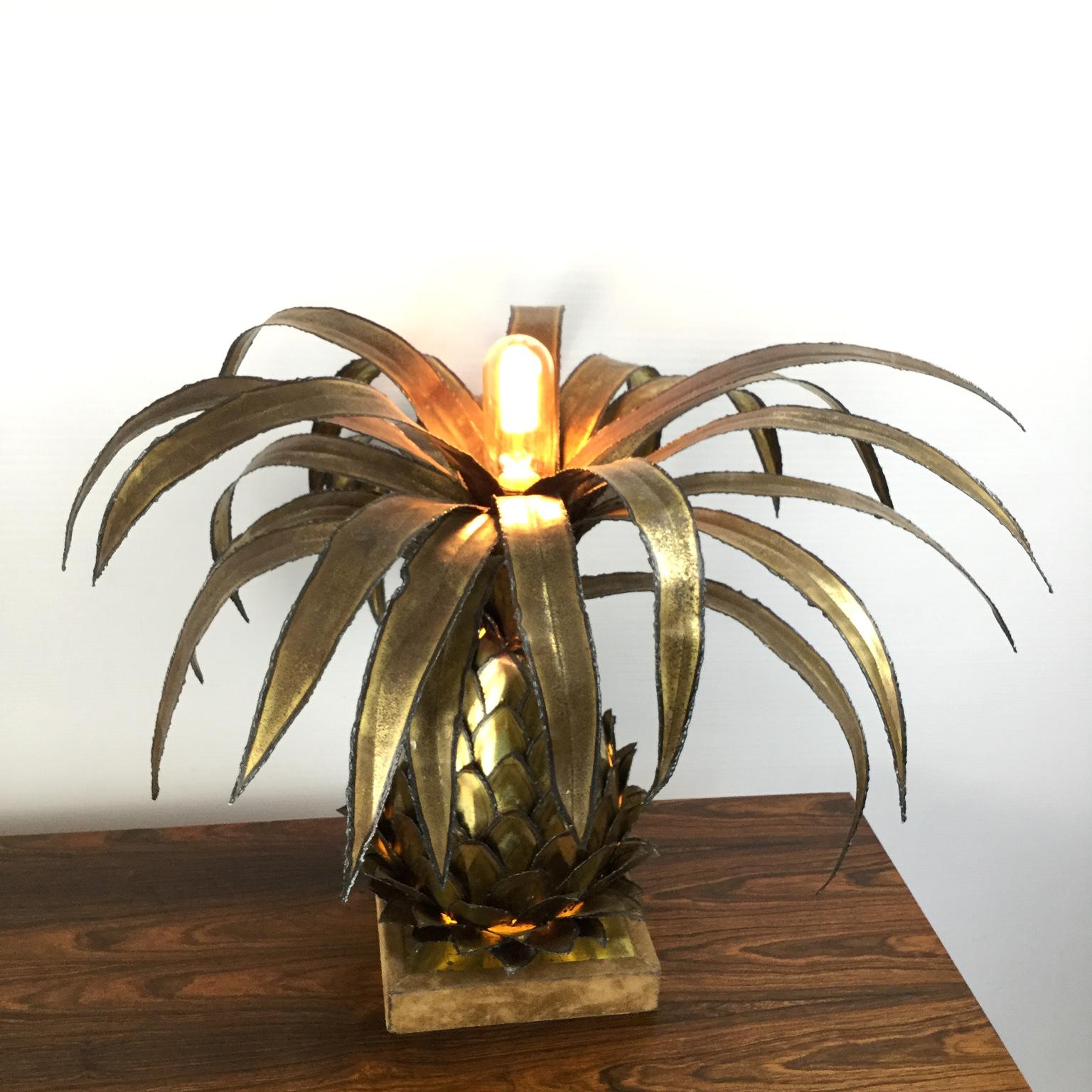French Maison Jansen Brass Pineapple Table Lamp, 1960s