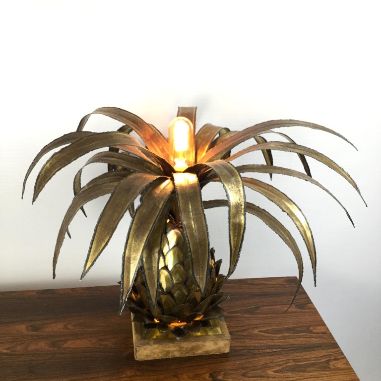 Late 20th Century Maison Jansen Brass Pineapple Table Lamp, 1960s For Sale