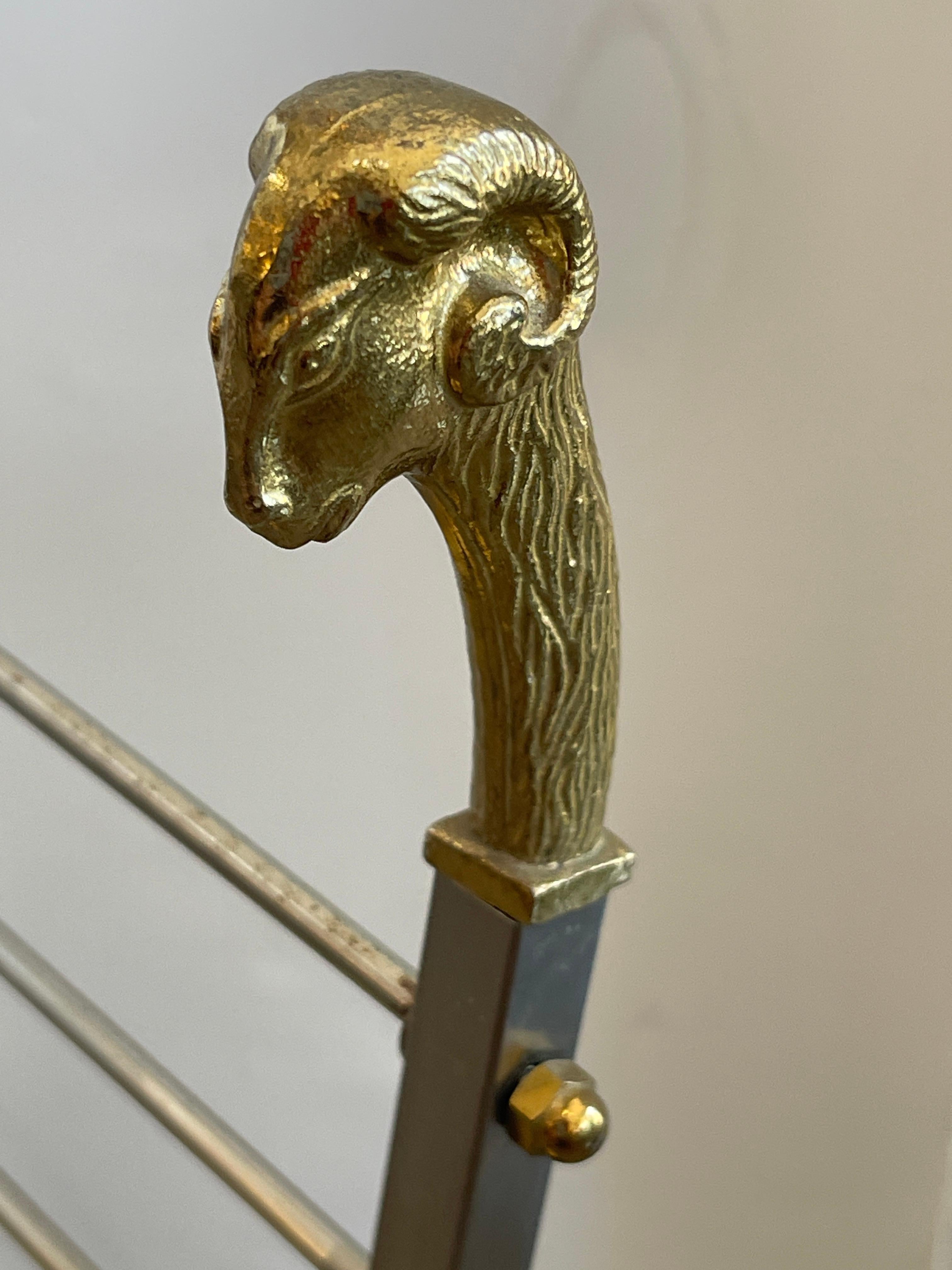 Maison Jansen Polished Brass & Steel Ram Head Magazine Rack/Holder For Sale 3