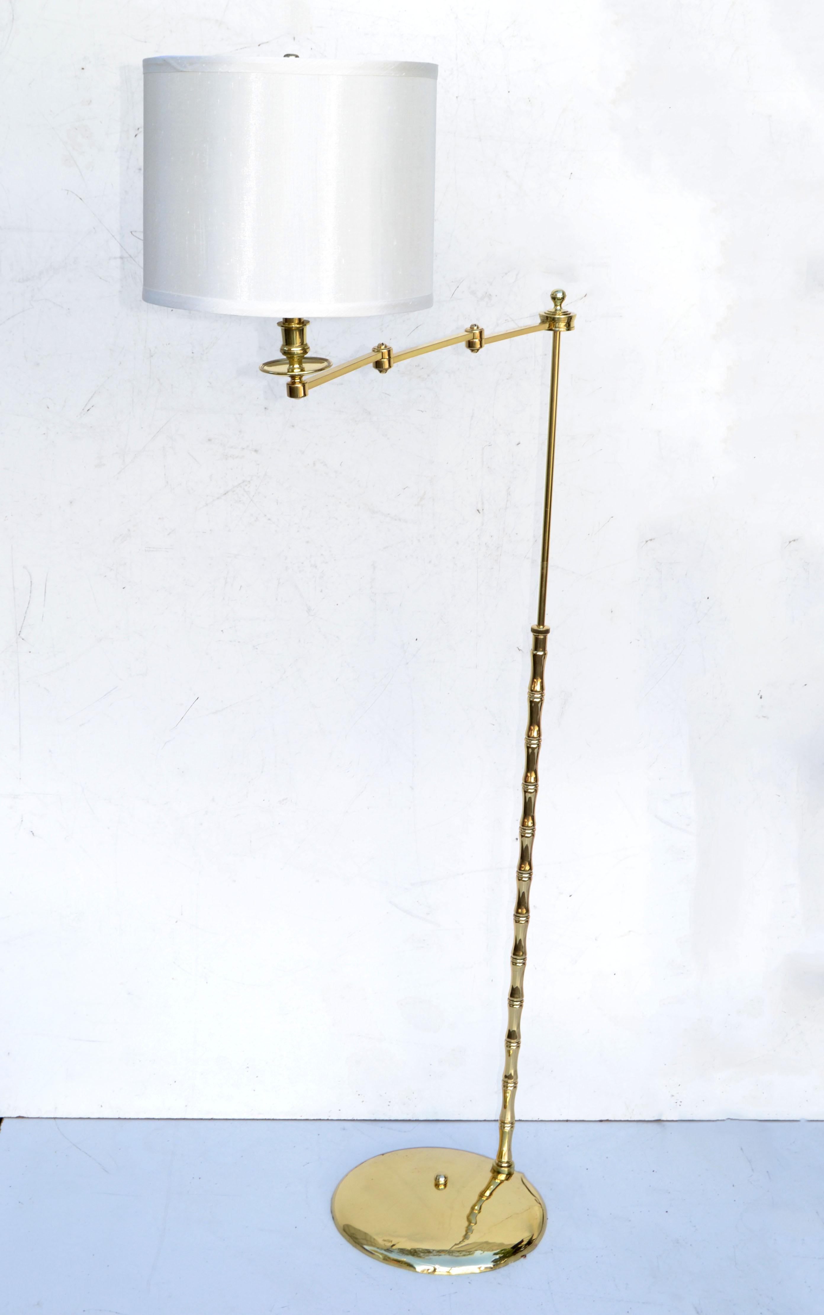 Maison Jansen Polished Bronze Retractable Floor Lamp Mid-Century Modern France For Sale 11