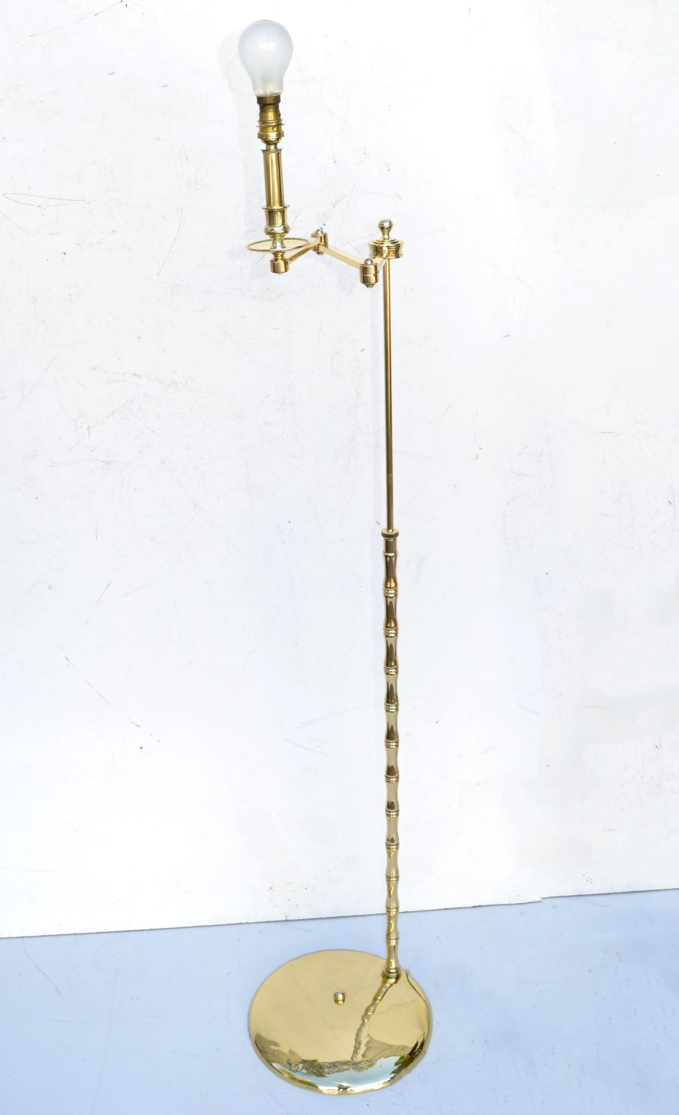French Maison Jansen Polished Bronze Retractable Floor Lamp Mid-Century Modern France For Sale