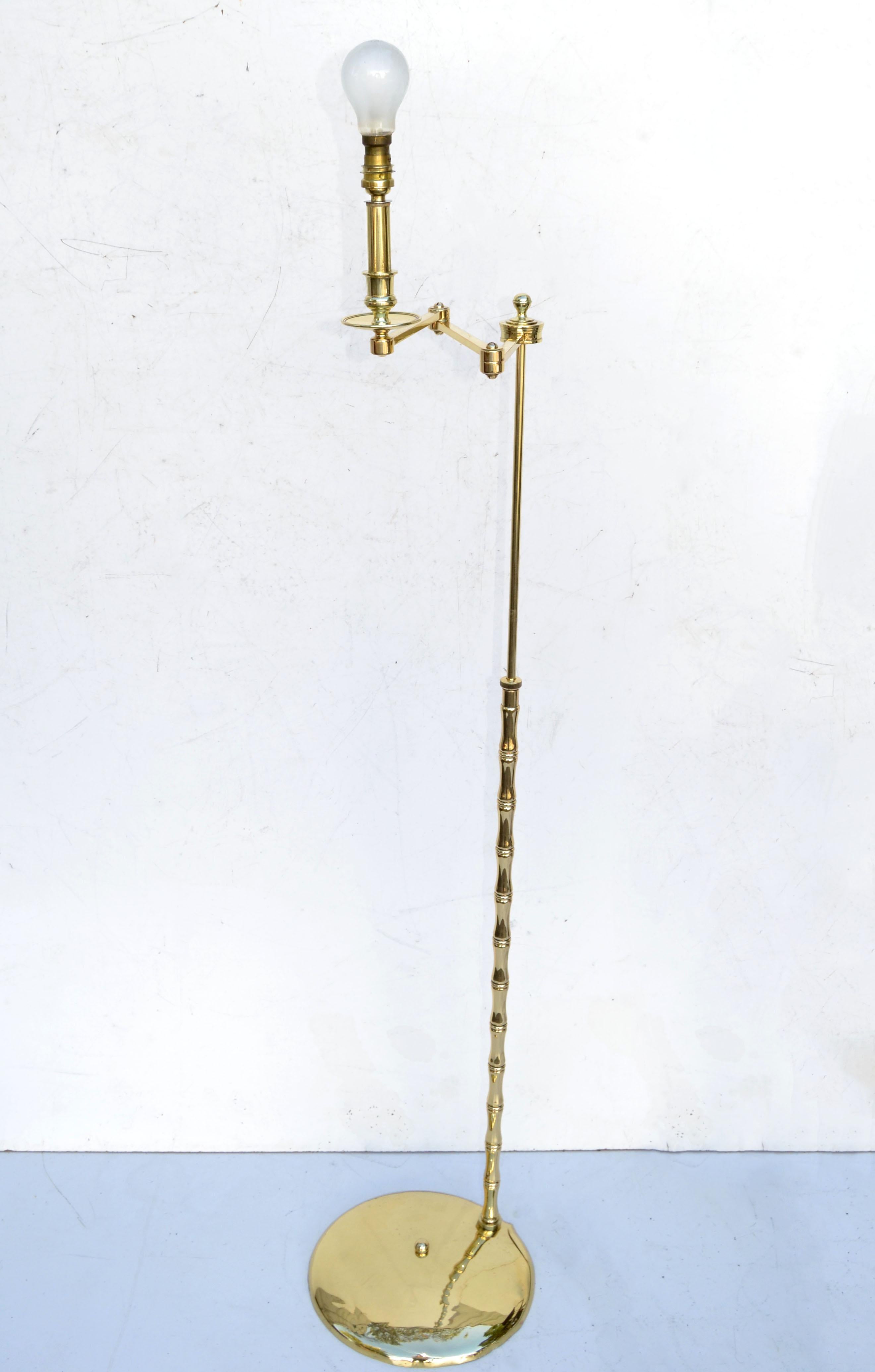 Hand-Crafted Maison Jansen Polished Bronze Retractable Floor Lamp Mid-Century Modern France For Sale