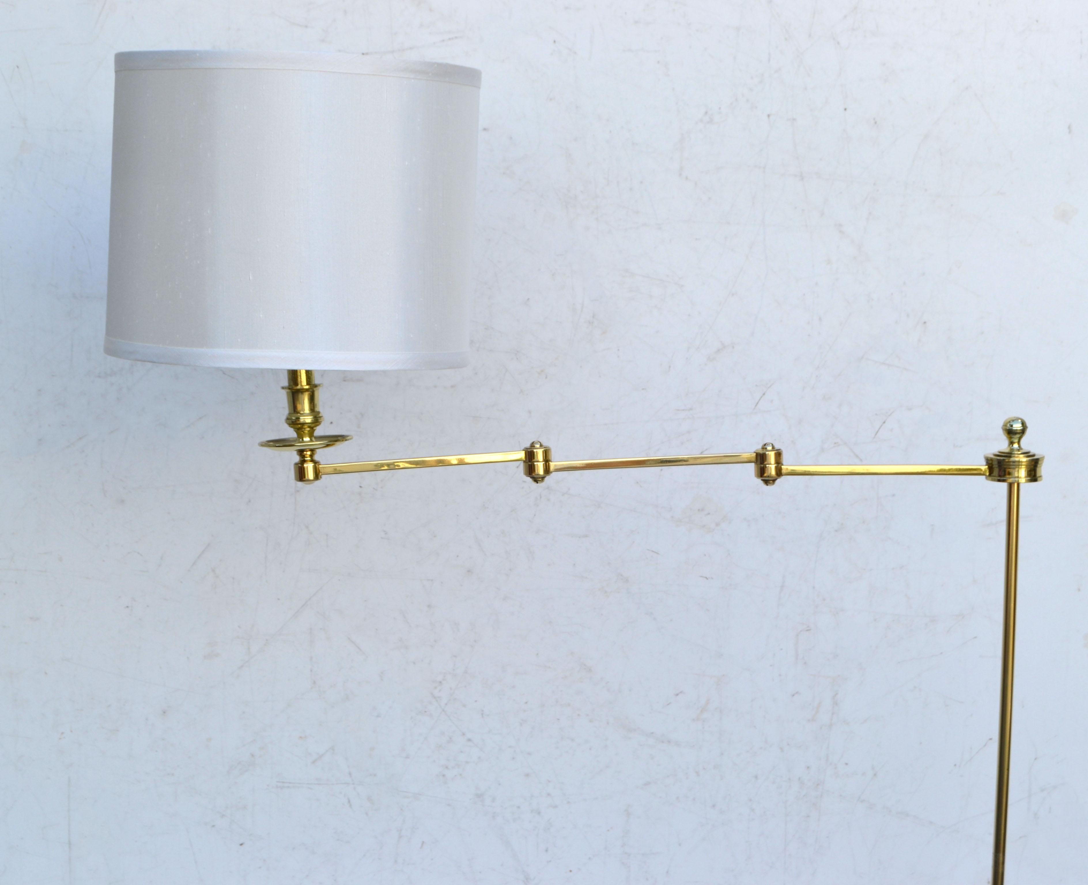 Brass Maison Jansen Polished Bronze Retractable Floor Lamp Mid-Century Modern France For Sale