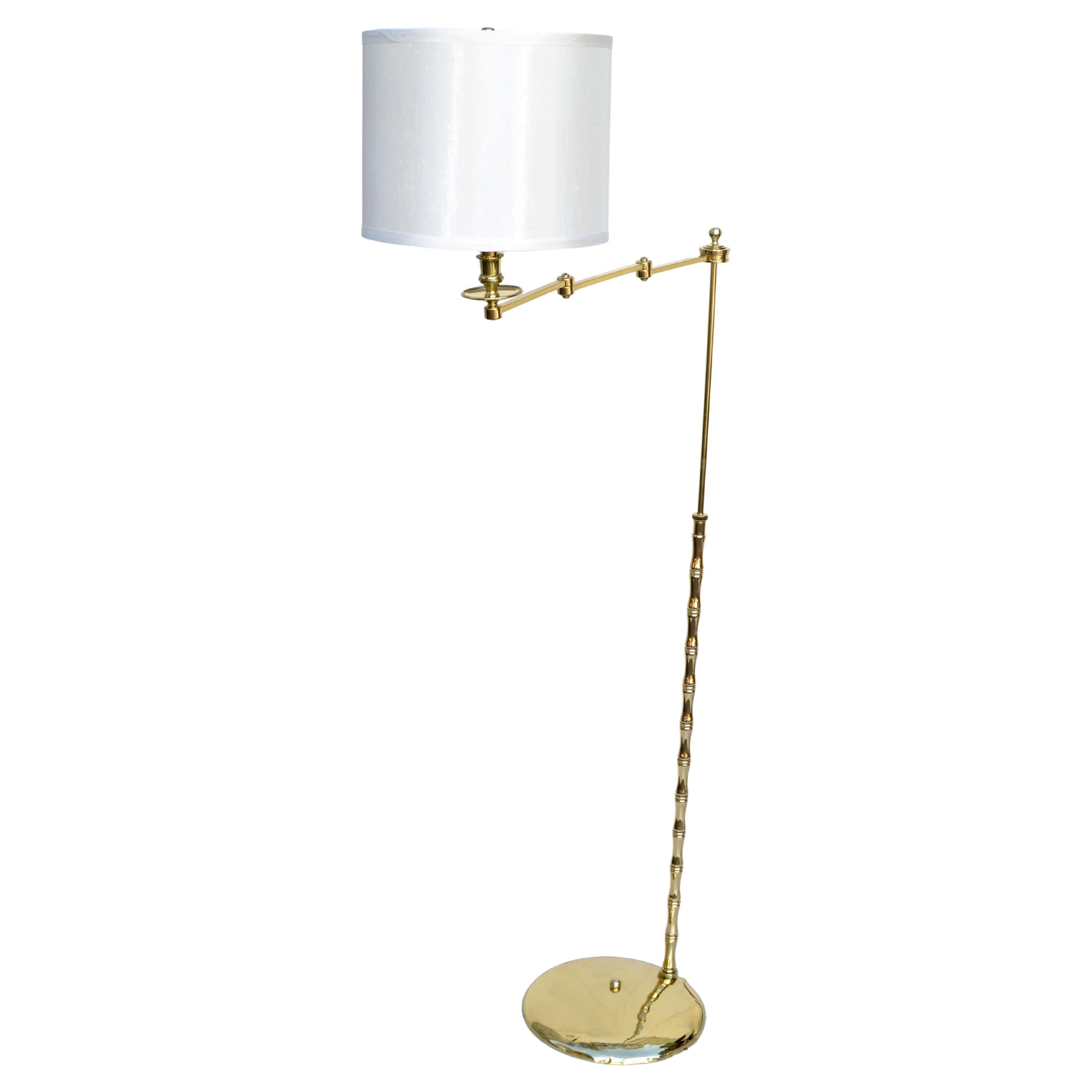 Maison Jansen Polished Bronze Retractable Floor Lamp Mid-Century Modern France For Sale