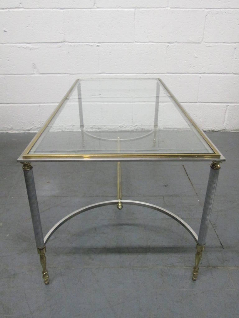 Maison Jansen polished steel and brass coffee table.
