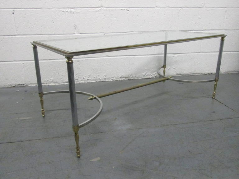 Directoire Maison Jansen Polished Steel and Brass Coffee Table For Sale