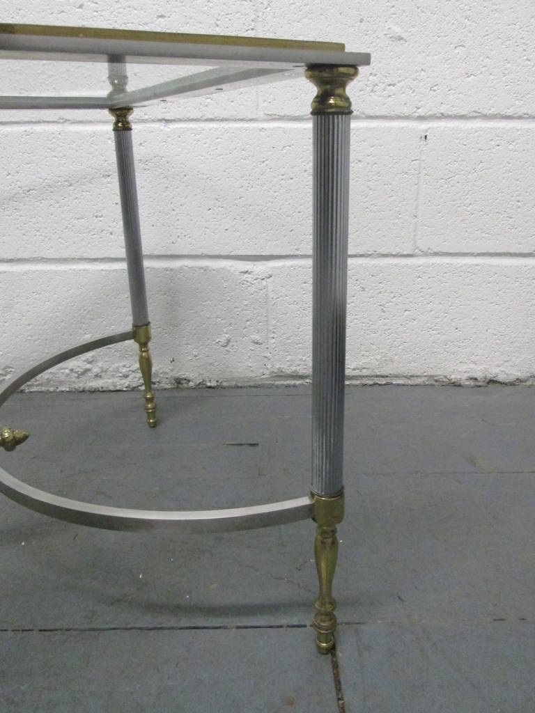 French Maison Jansen Polished Steel and Brass Coffee Table For Sale