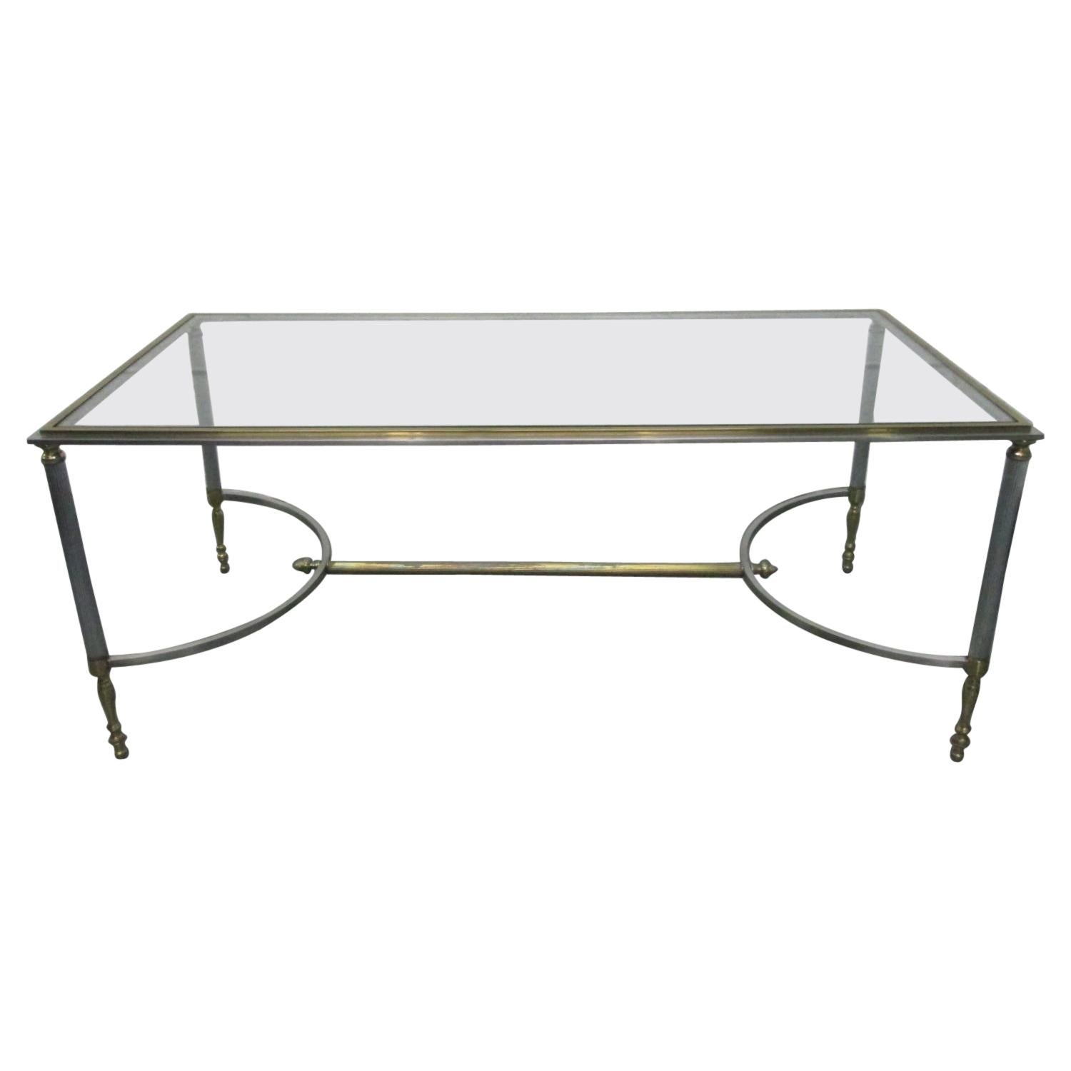 Maison Jansen Polished Steel and Brass Coffee Table For Sale
