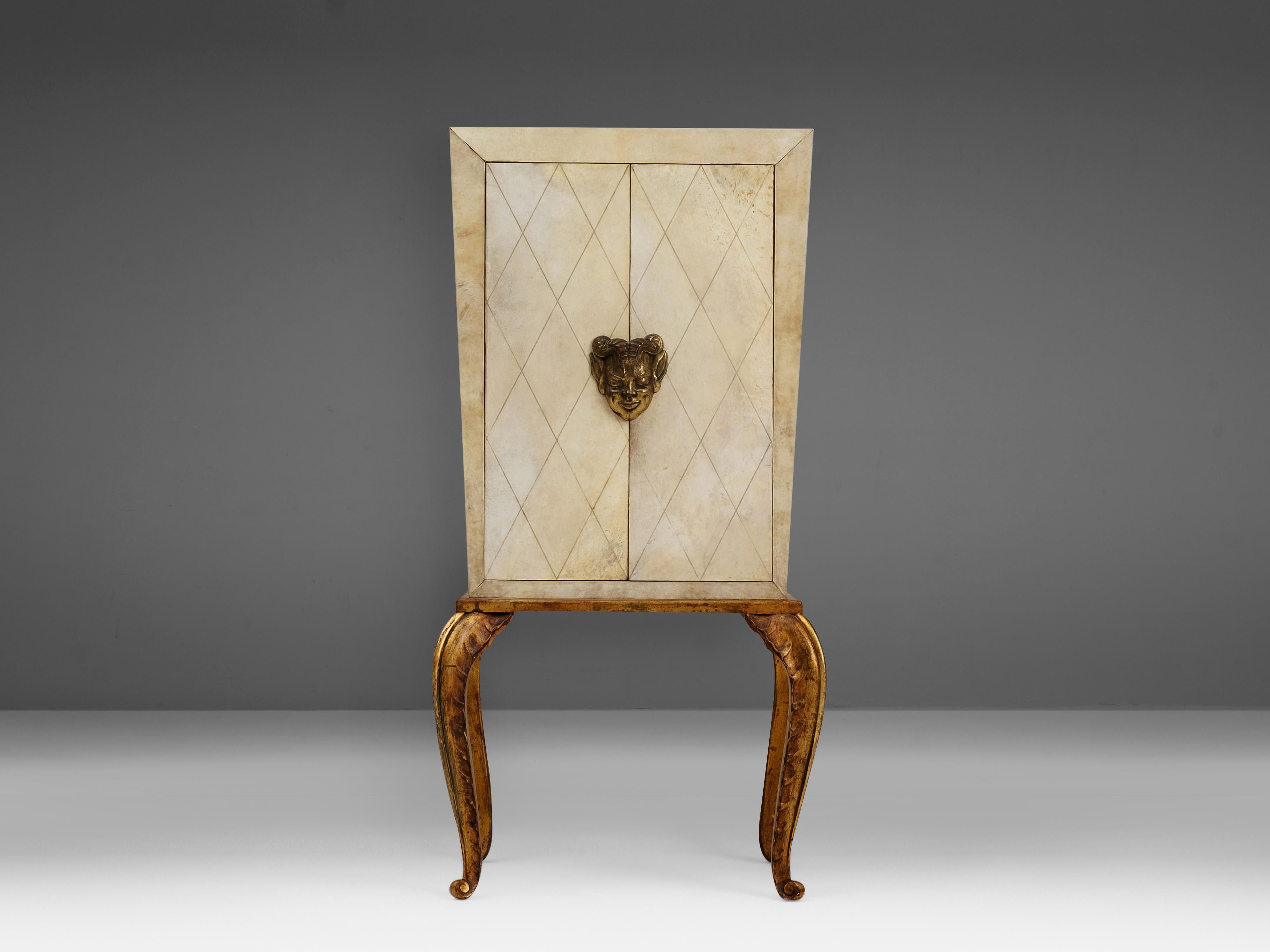 French Maison Jansen Rare Art Deco Cabinet with Parchment For Sale