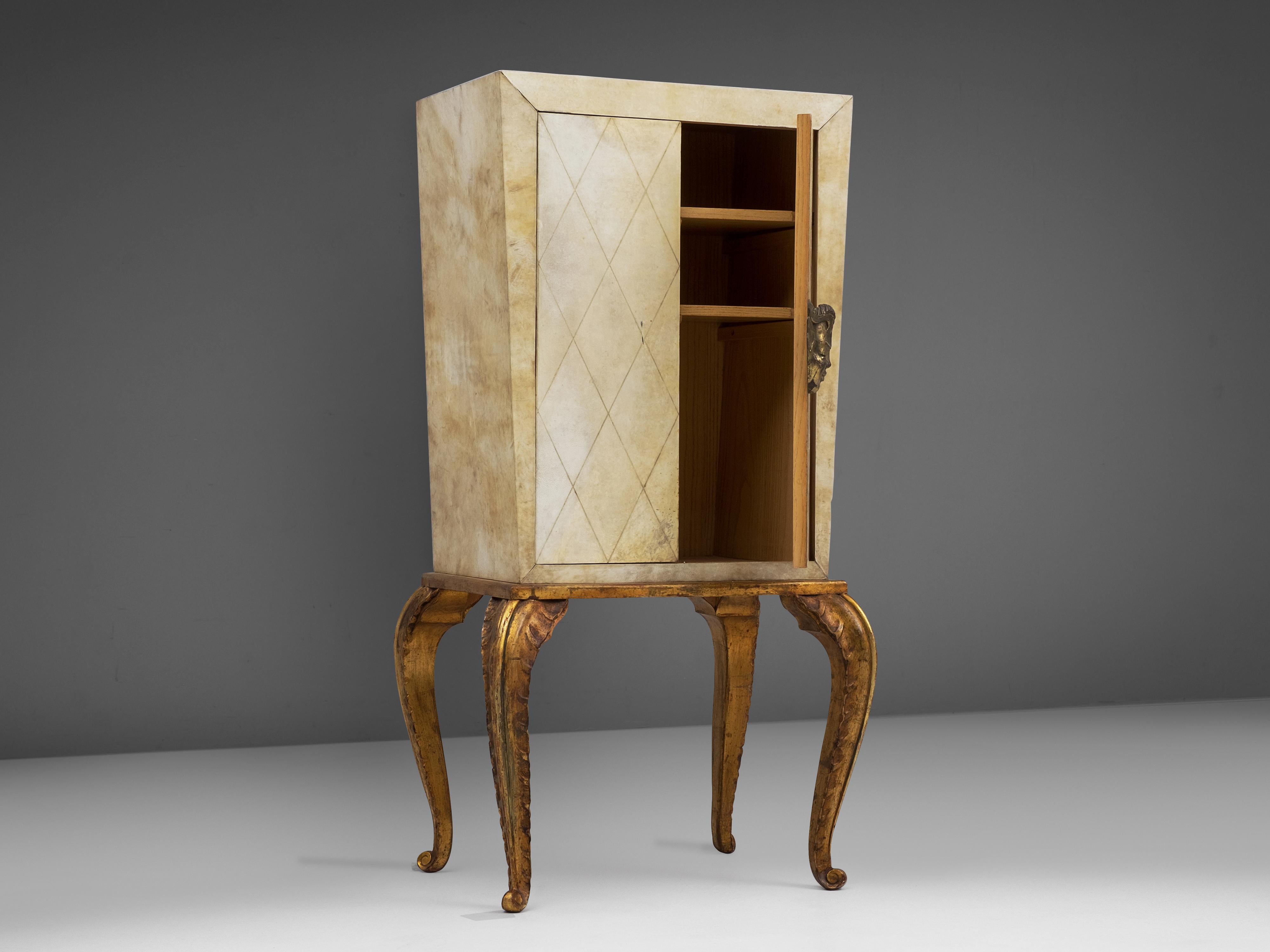 Mid-20th Century Maison Jansen Rare Art Deco Cabinet with Parchment For Sale