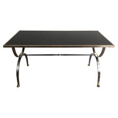 Maison Jansen, Rare Brushed Steel and Brass Neoclassical Style Coffee Table