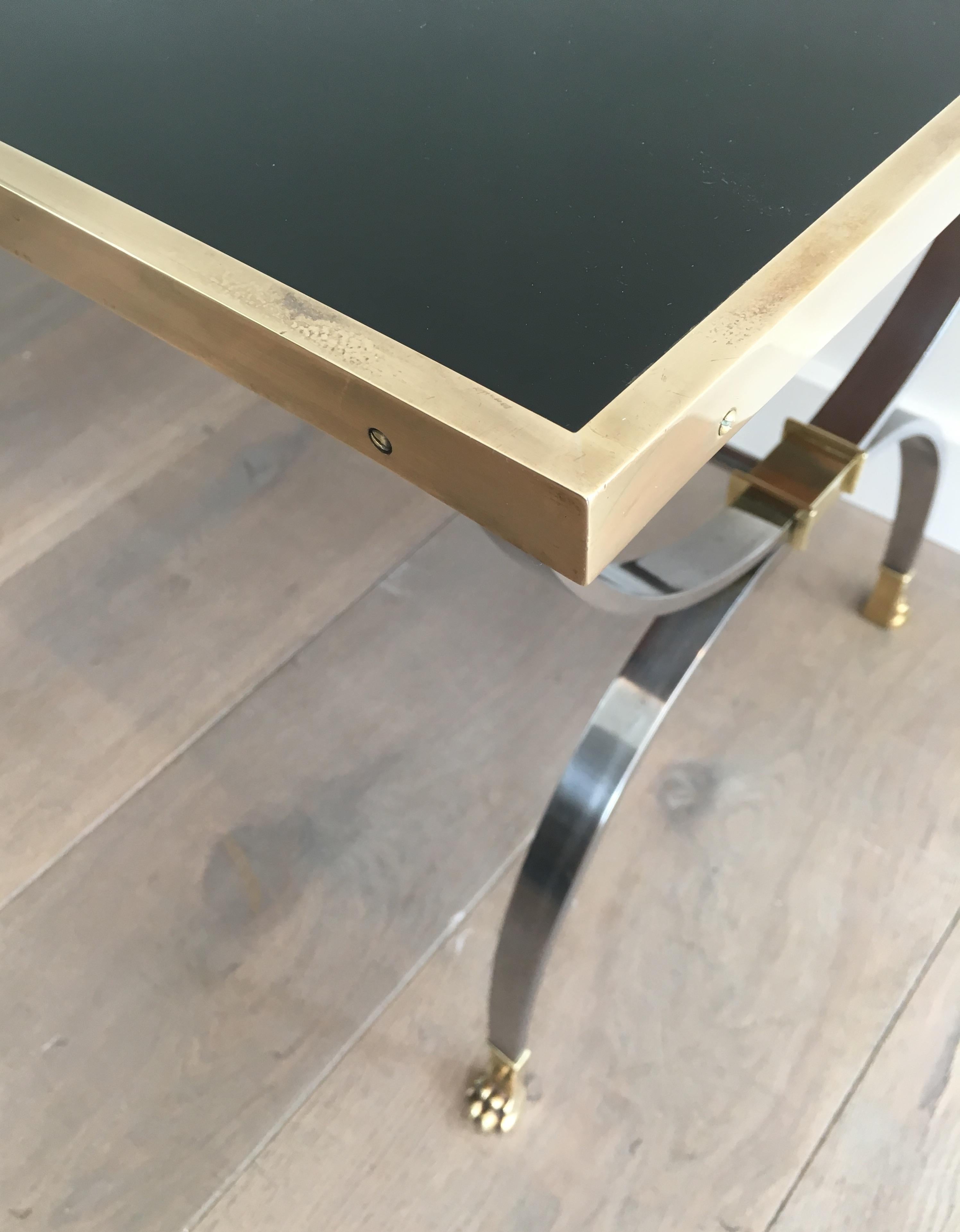 Maison Jansen, Rare Brushed Steel and Brass Neoclassical Style Coffee Table For Sale 8