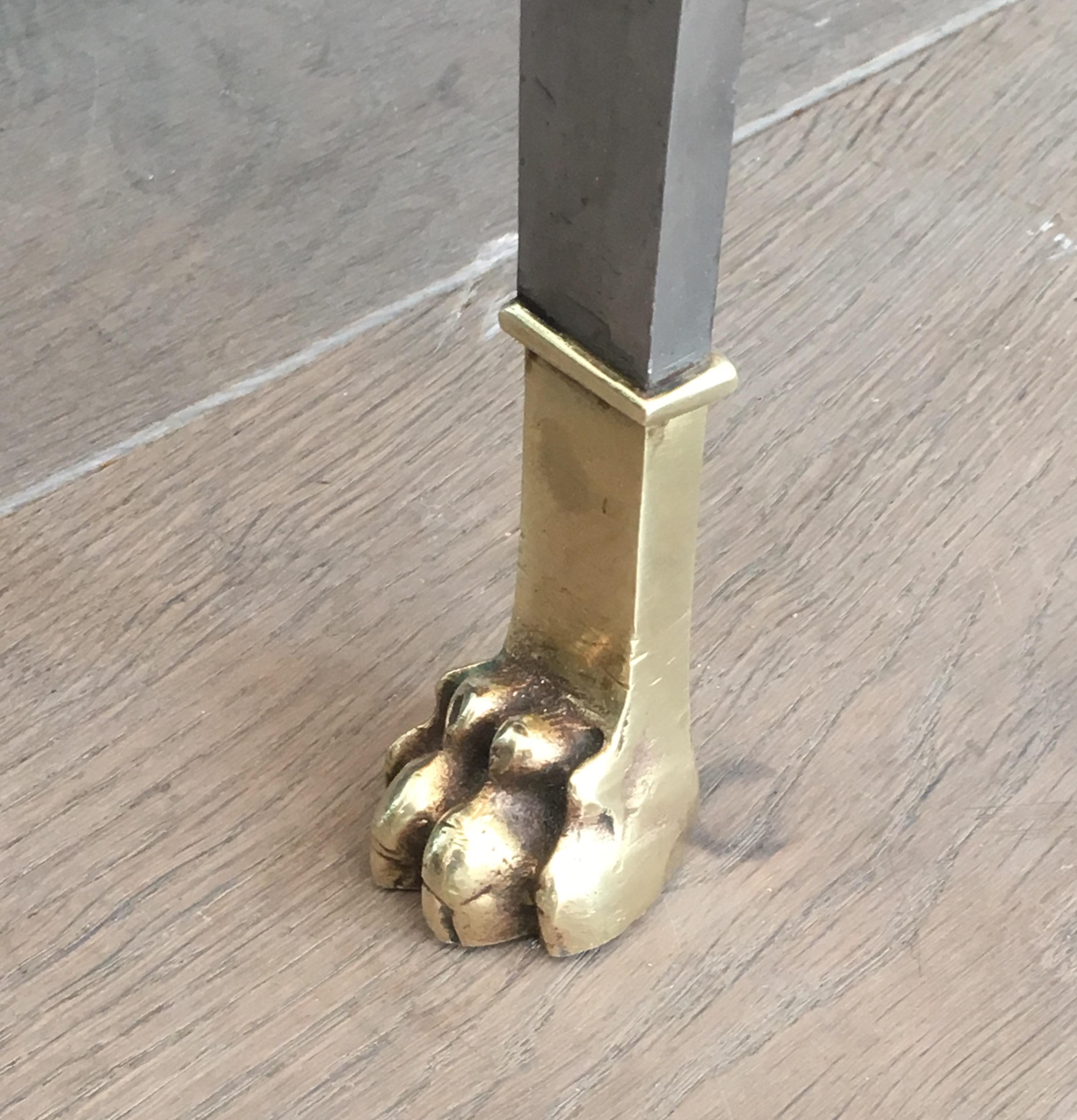 Maison Jansen, Rare Brushed Steel and Brass Neoclassical Style Coffee Table For Sale 9