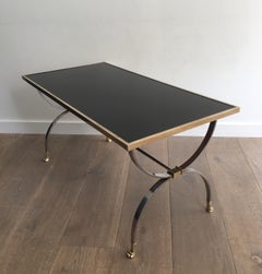 Maison Jansen, Rare Brushed Steel and Brass Neoclassical Style Coffee Table