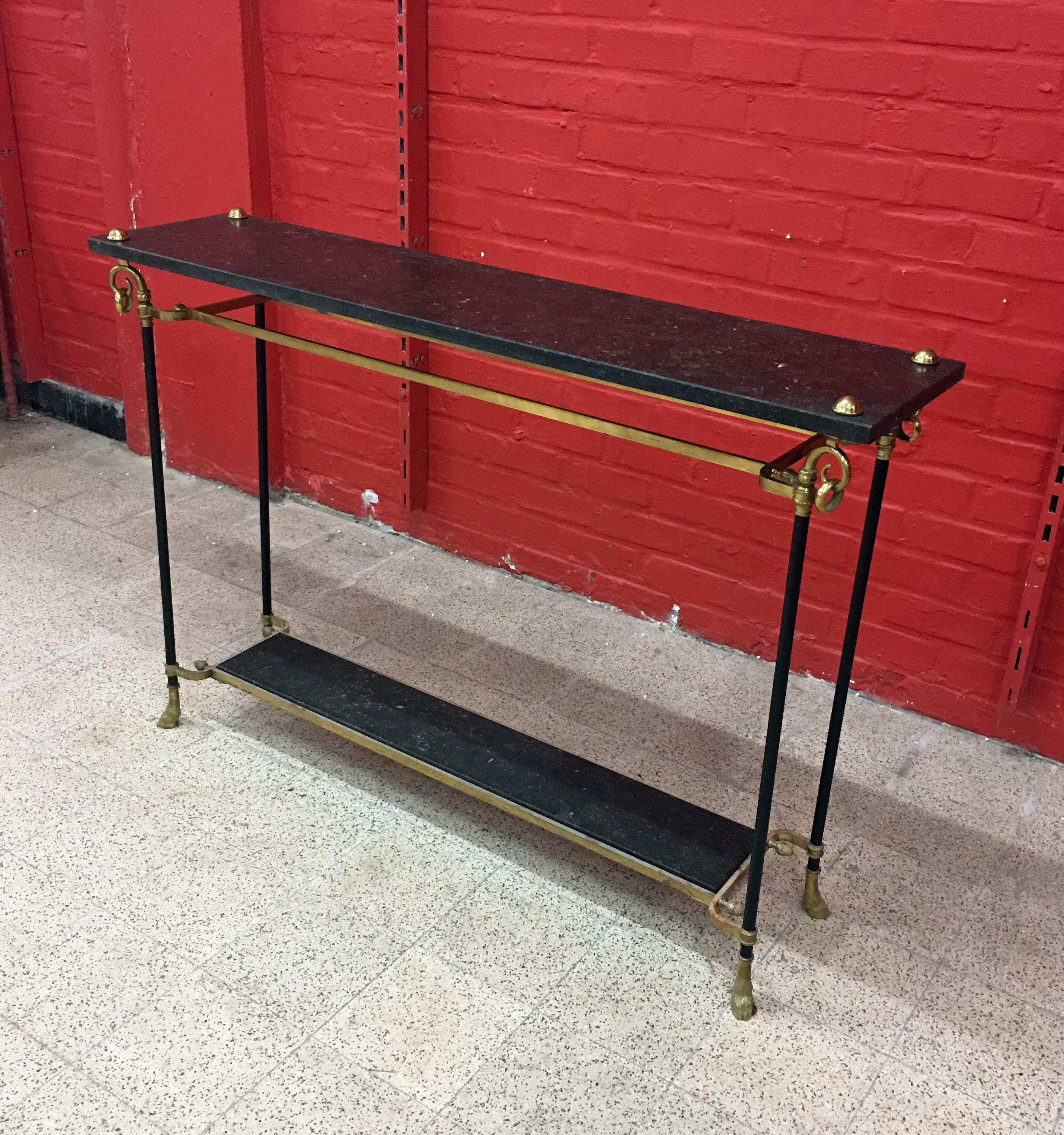 Maison Jansen, Rare Elegant , two Console Tables in Bronze, Brass and Marble For Sale 3