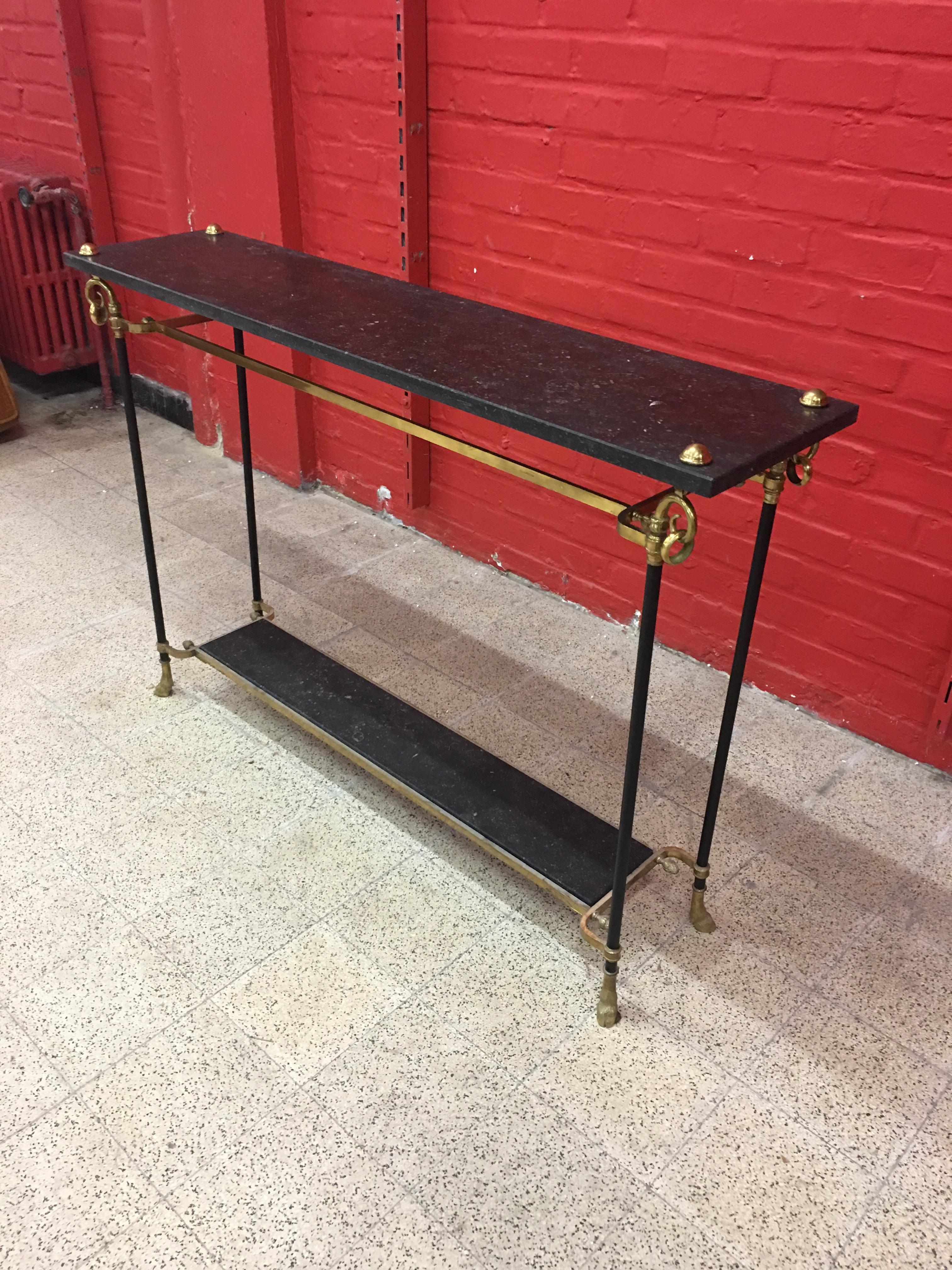 Maison Jansen, Rare Elegant , two Console Tables in Bronze, Brass and Marble For Sale 5