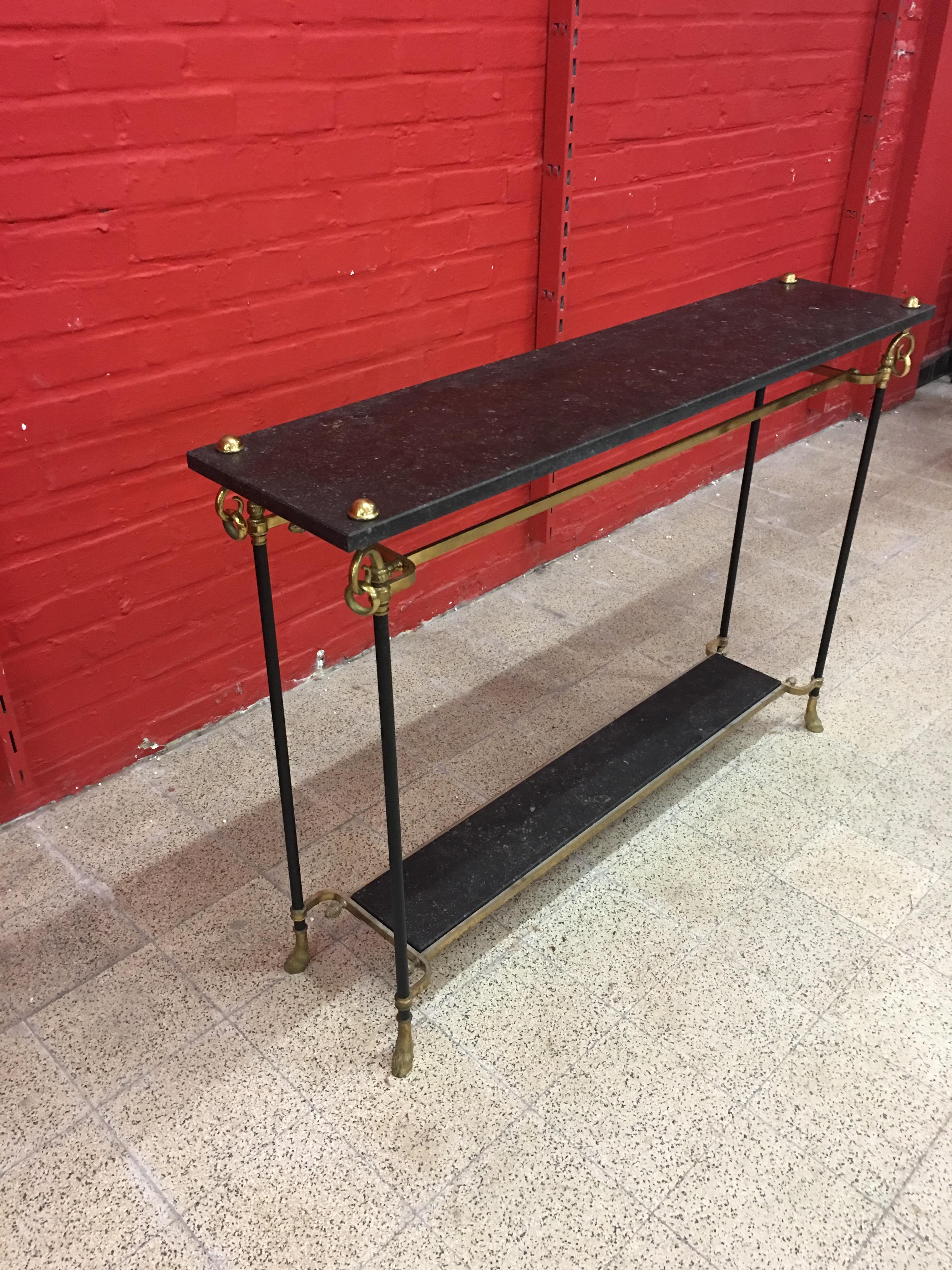 Maison Jansen, Rare Elegant , two Console Tables in Bronze, Brass and Marble For Sale 7