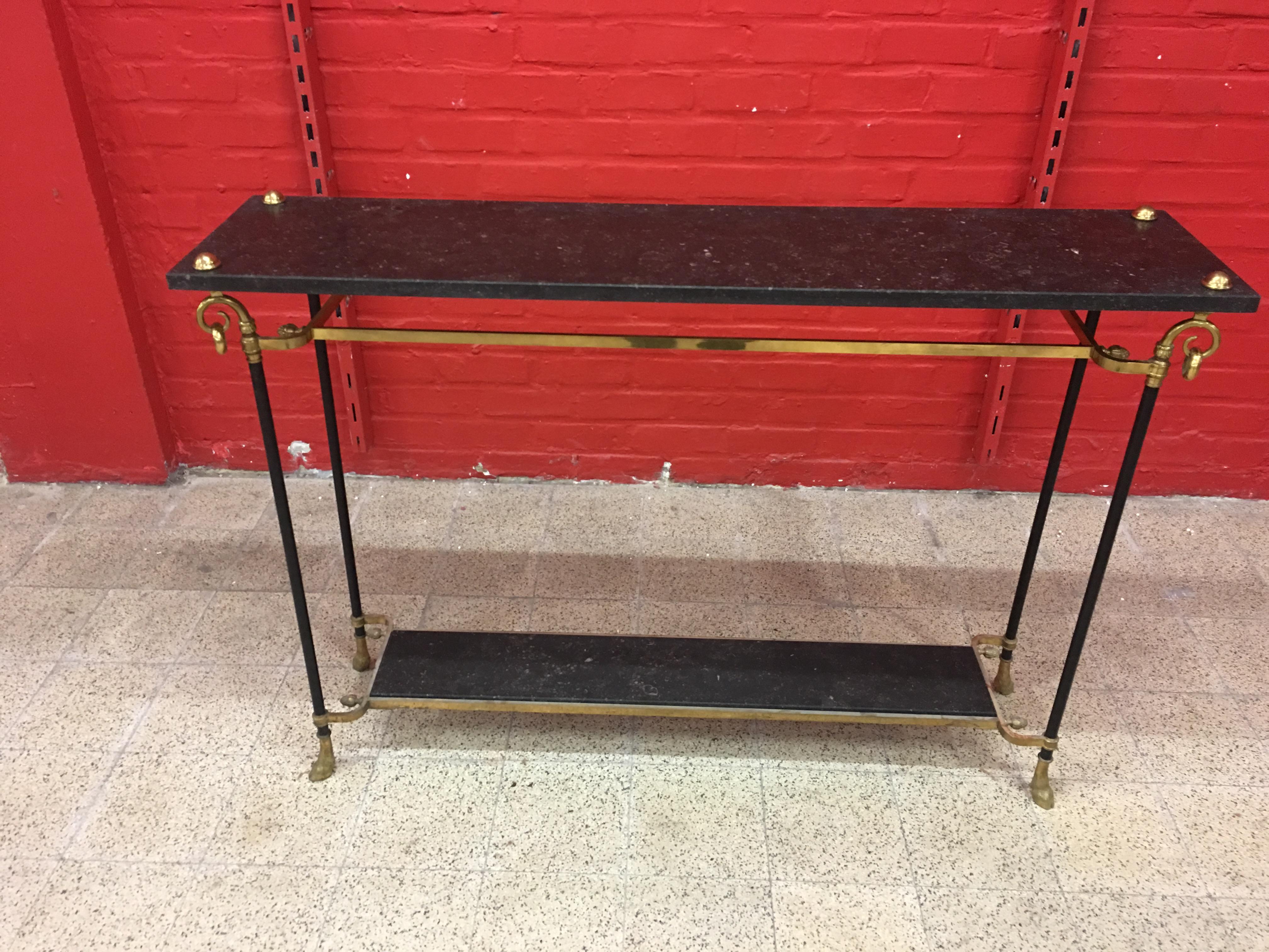 Mid-Century Modern Maison Jansen, Rare Elegant , two Console Tables in Bronze, Brass and Marble For Sale