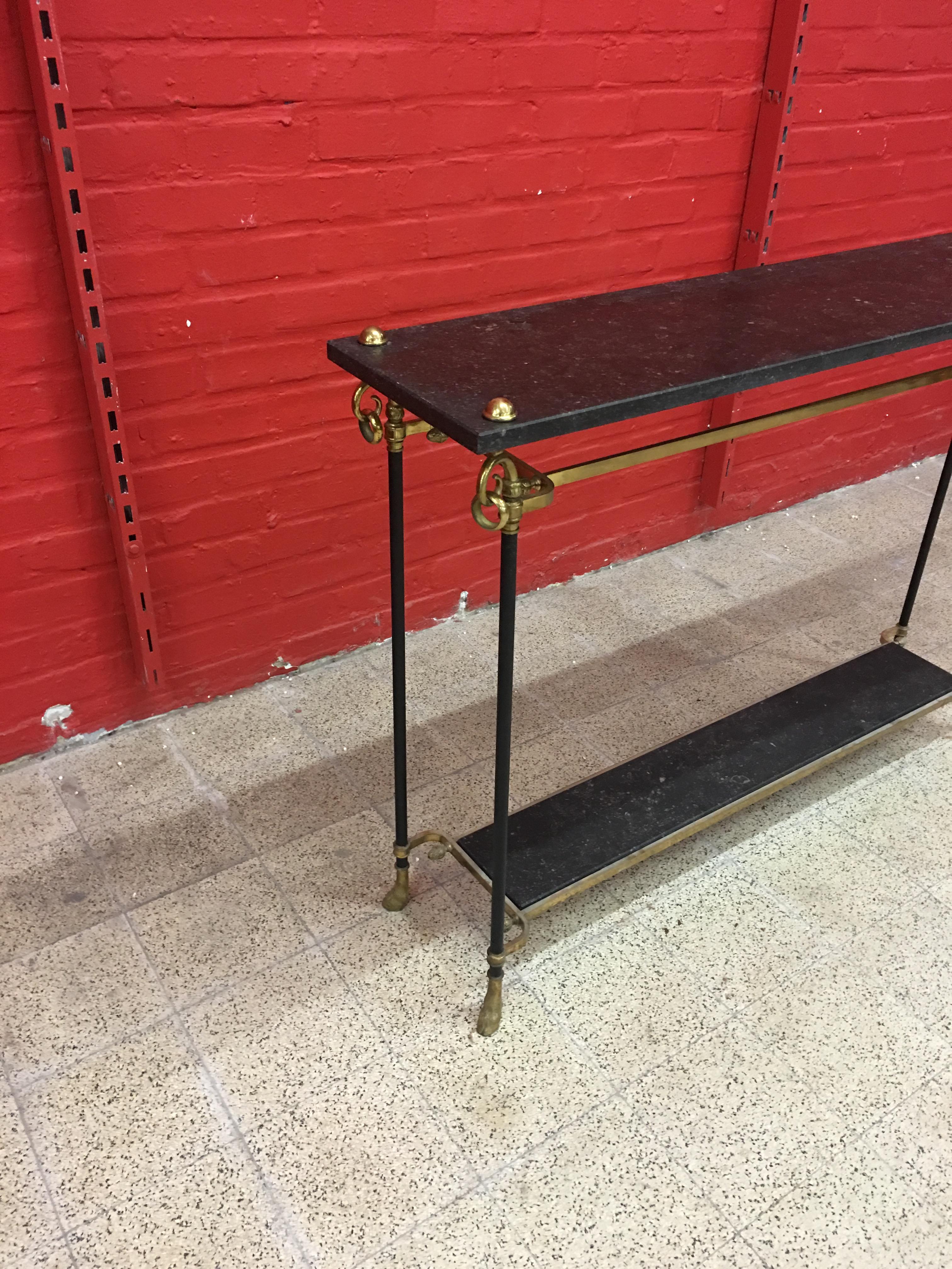 French Maison Jansen, Rare Elegant , two Console Tables in Bronze, Brass and Marble For Sale