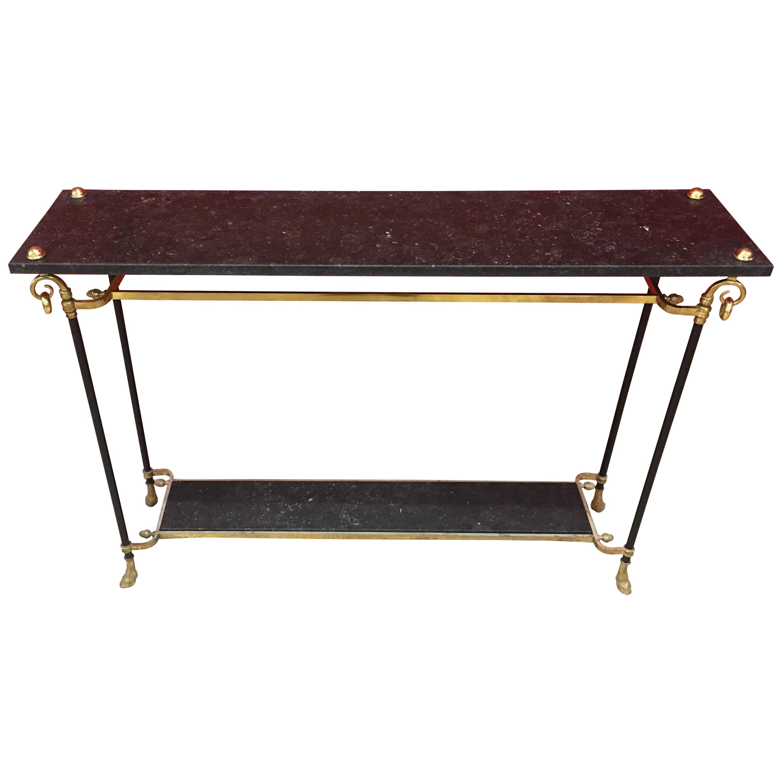 Maison Jansen, Rare Elegant , two Console Tables in Bronze, Brass and Marble For Sale 1