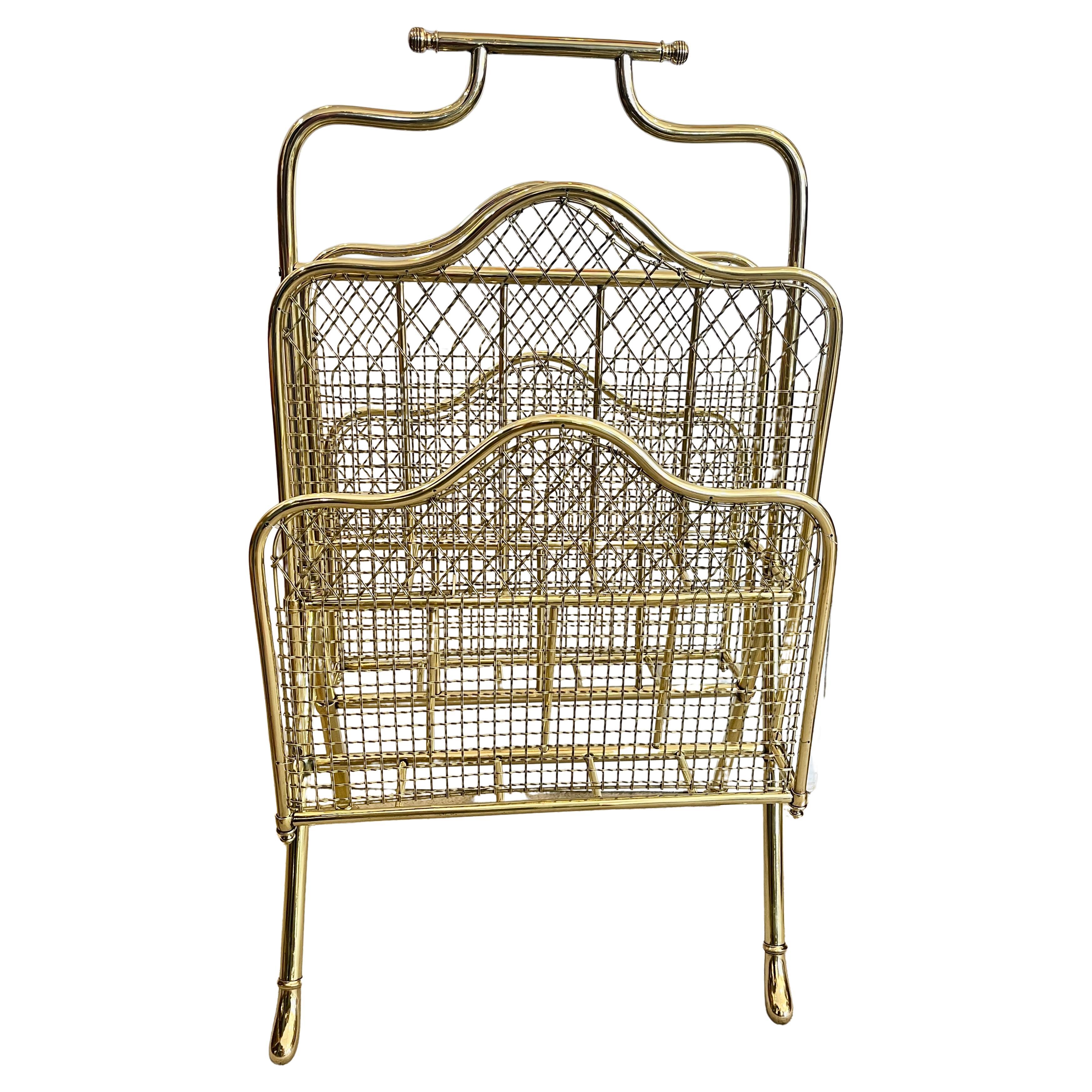 Maison Jansen, Rare Neoclassical Brass Magazine Rack, French, circa 1920s For Sale