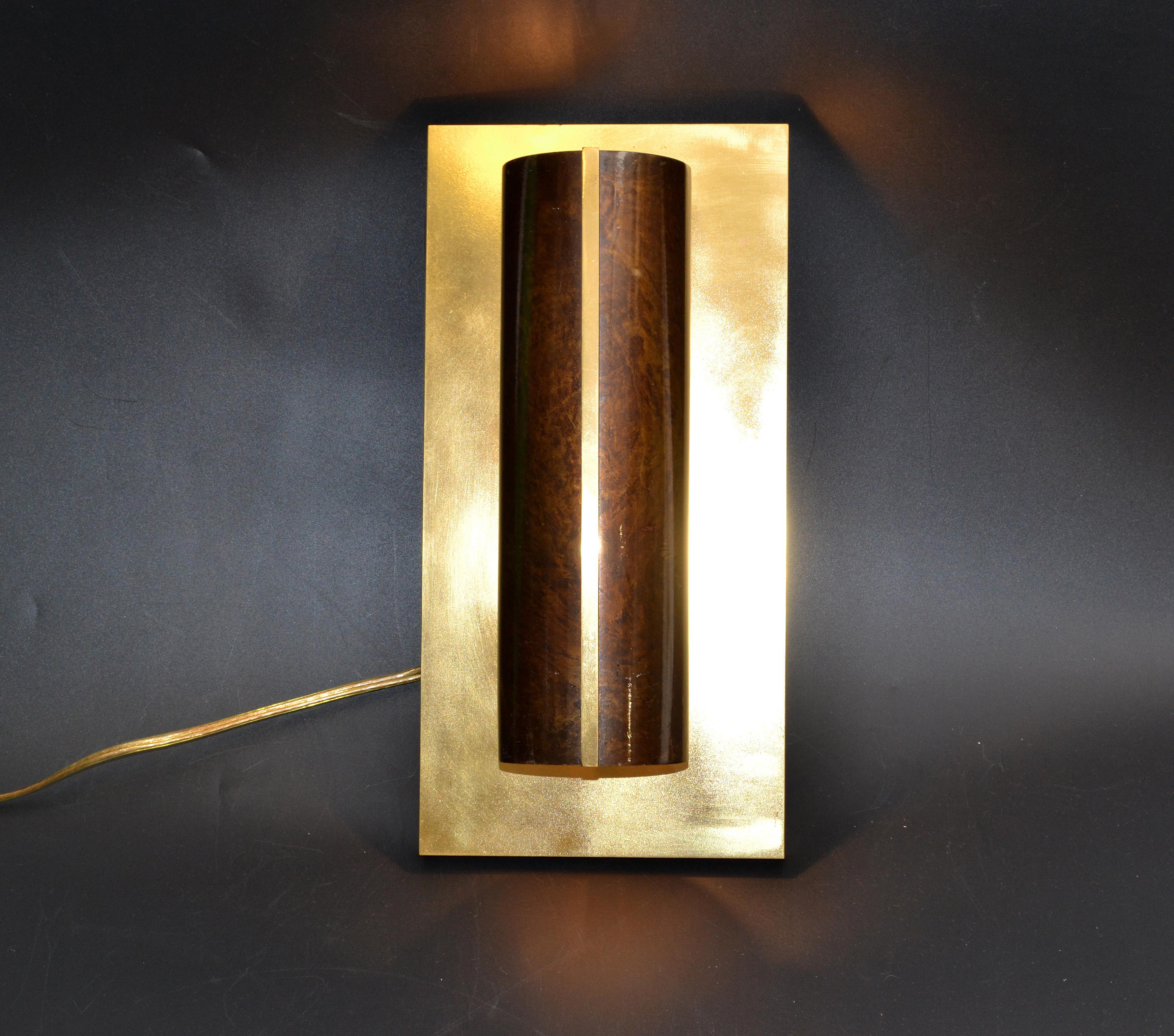 Maison Jansen Rectangular Art Deco Bronze Sconce Semicircle Shade France, Pair 5