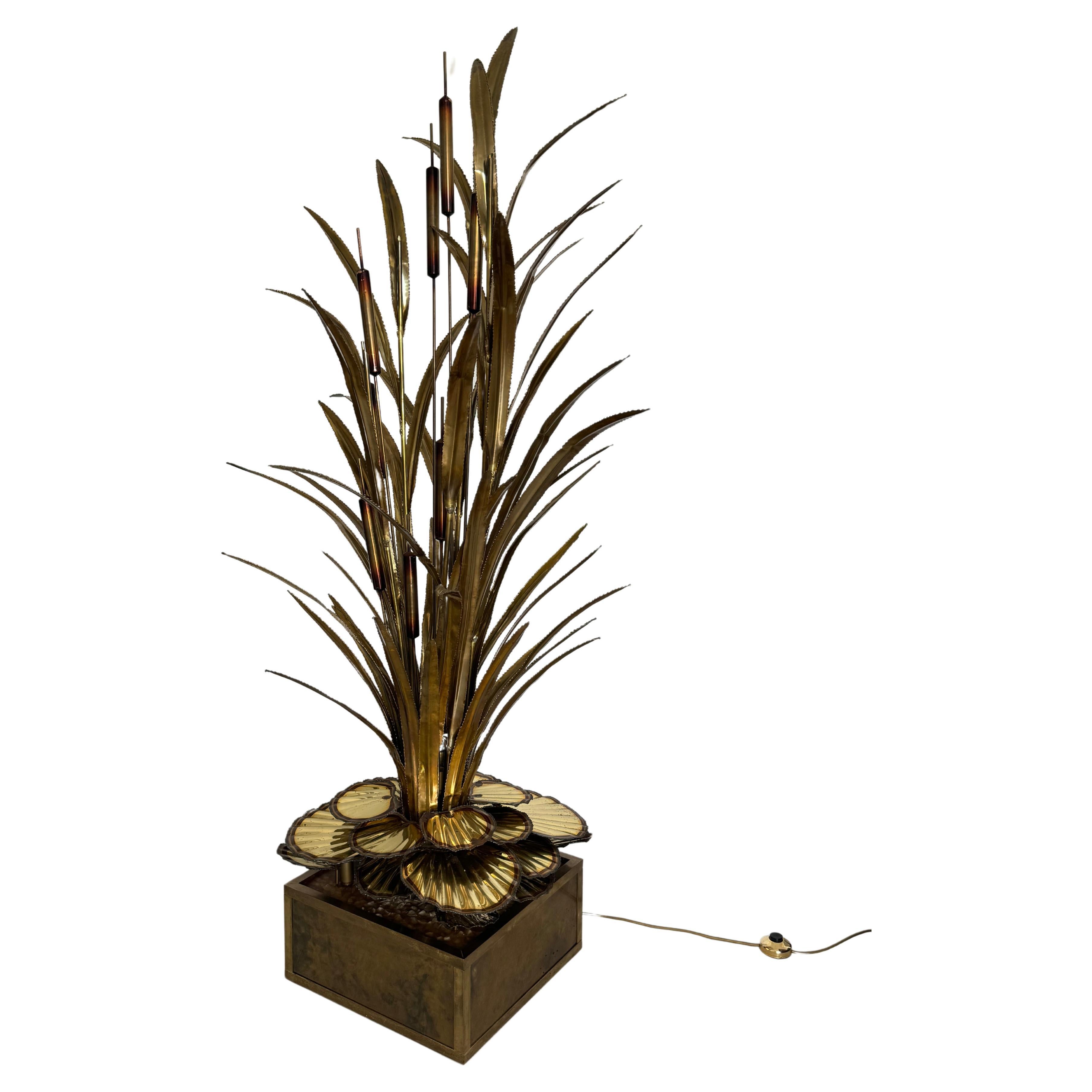 MAISON JANSEN "Reeds & water lilies" huge design floor lamp, France  c. 1970s