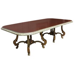 Maison Jansen Regence Style Dining Table with a Green and Gold Leaf Finish