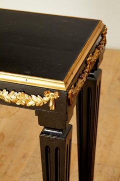 Maison Jansen, Regence style table, black lacquer, gilt bronze trim, circa 1970.