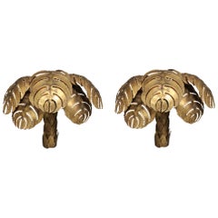 Maison Jansen Regency Brass Palm Wall Sconces
