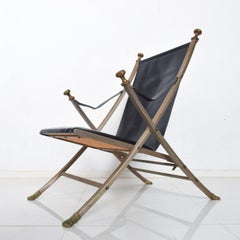 Maison Jansen Regency Campaign Lounge Chair in Leather and Bronze FRANCE