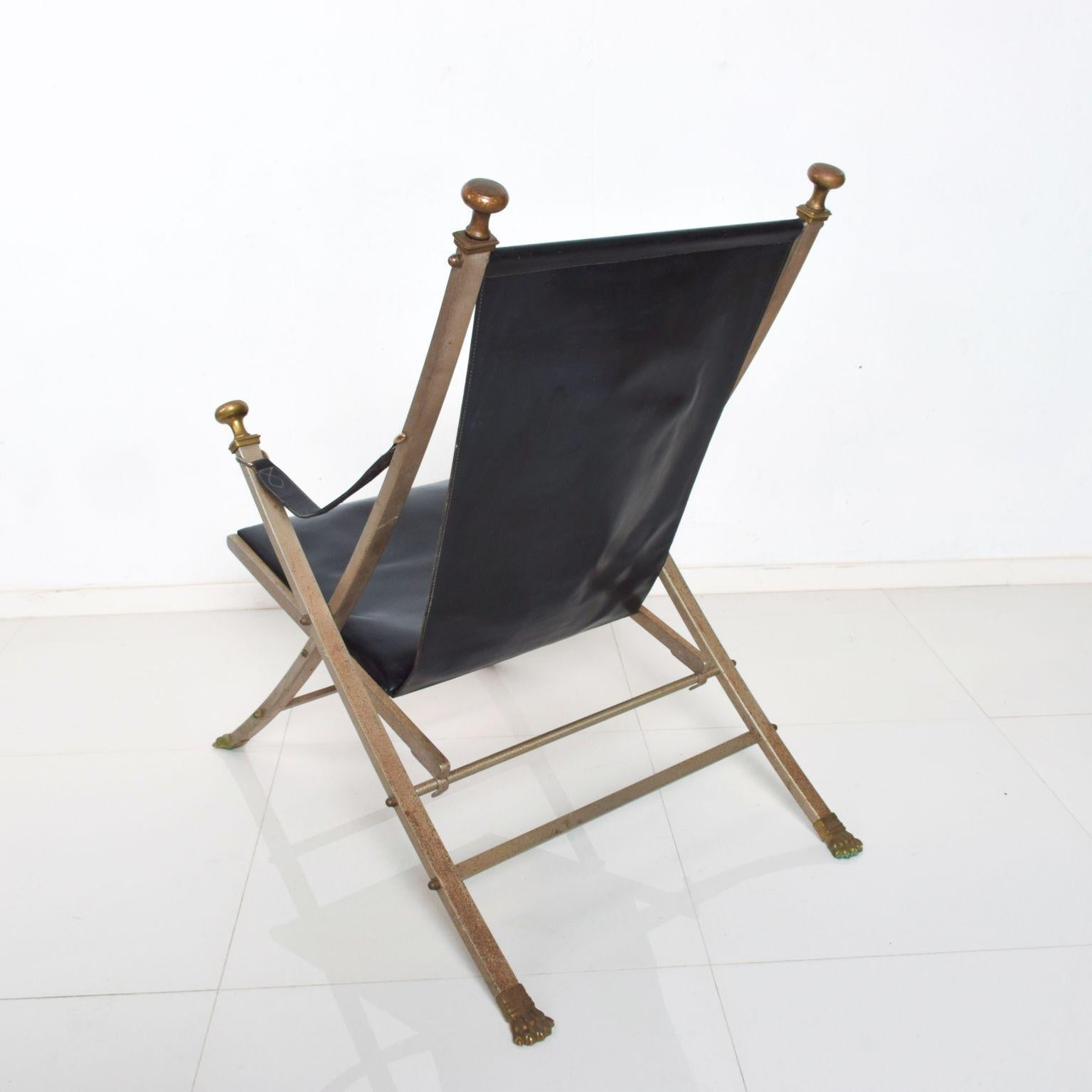1970s Maison Jansen Regency Campaign Lounge Chair Leather and Bronze FRANCE 2