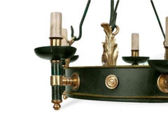 Maison Jansen Regency Style Six-Arm Painted Iron and Bronze Chandelier