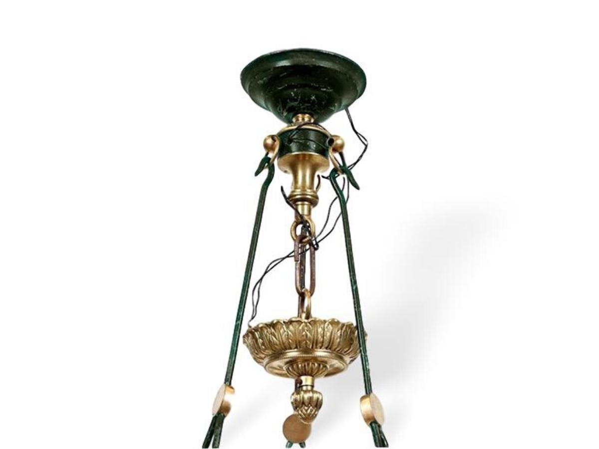Maison Jansen Regency Style Six-Arm Painted Iron and Bronze Chandelier In Good Condition For Sale In Banner Elk, NC