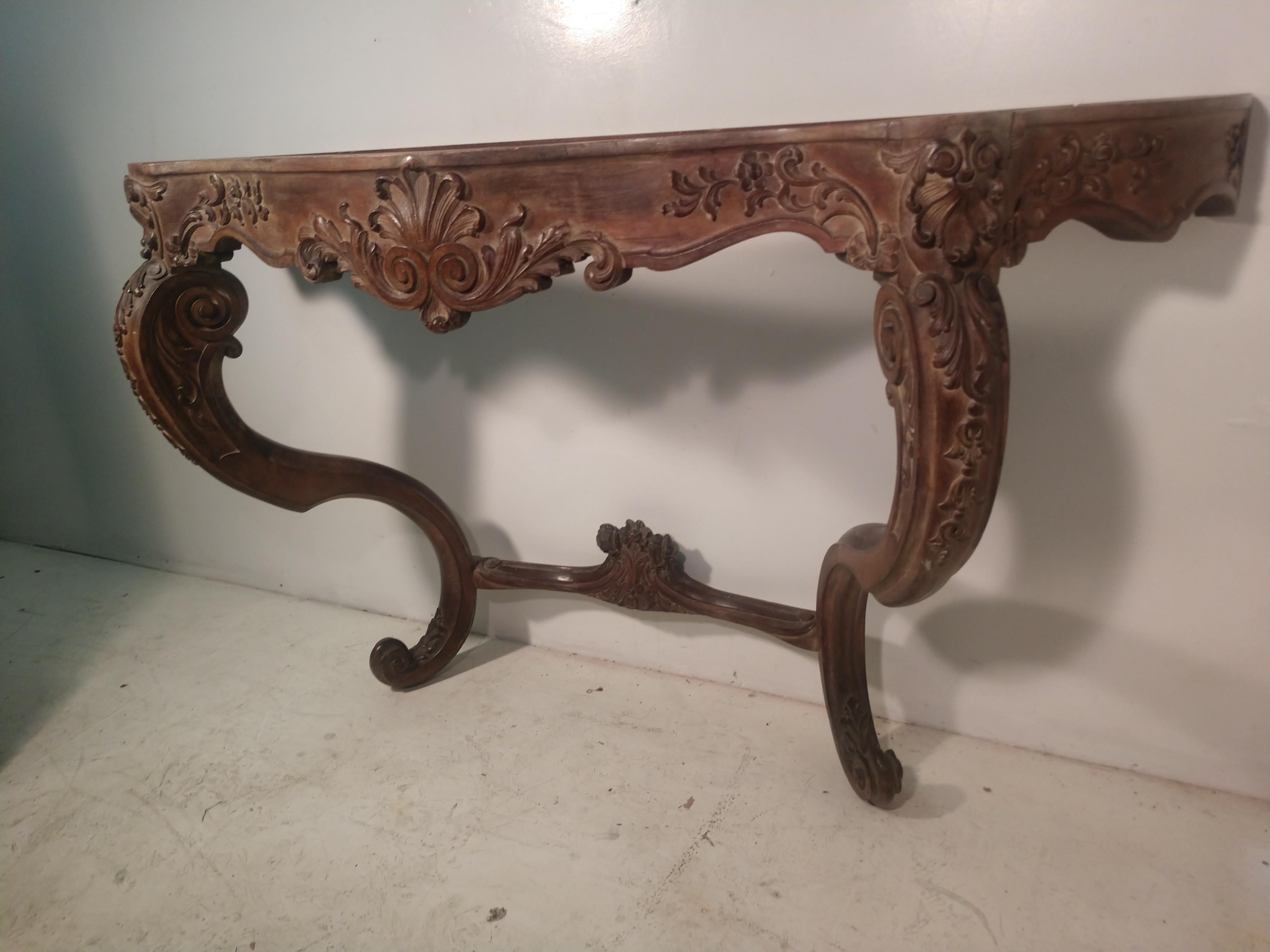 Signed Maison Jansen Rococo Carved Server Console Table w Serpentine Marble Top For Sale 9