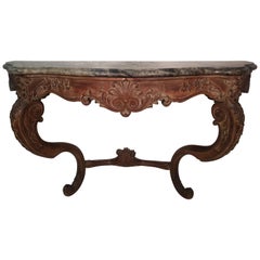 Antique Maison Jansen Rococo Carved Server Console Table with Marble Top