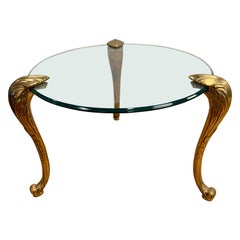 Maison Jansen Round Brass and Glass End Table with Cabriolet Legs